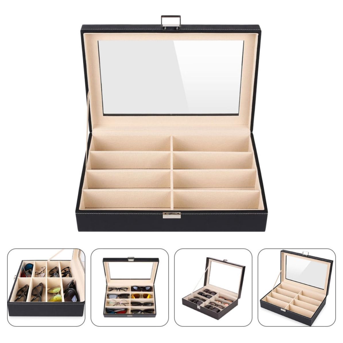 Yardwe Étui pour Lunettes et Montres en Pu Noir, Boîte à Lunettes et Montres, Rangement et Protection, pour Bijoux, Table de Toilette, Usage Personnel