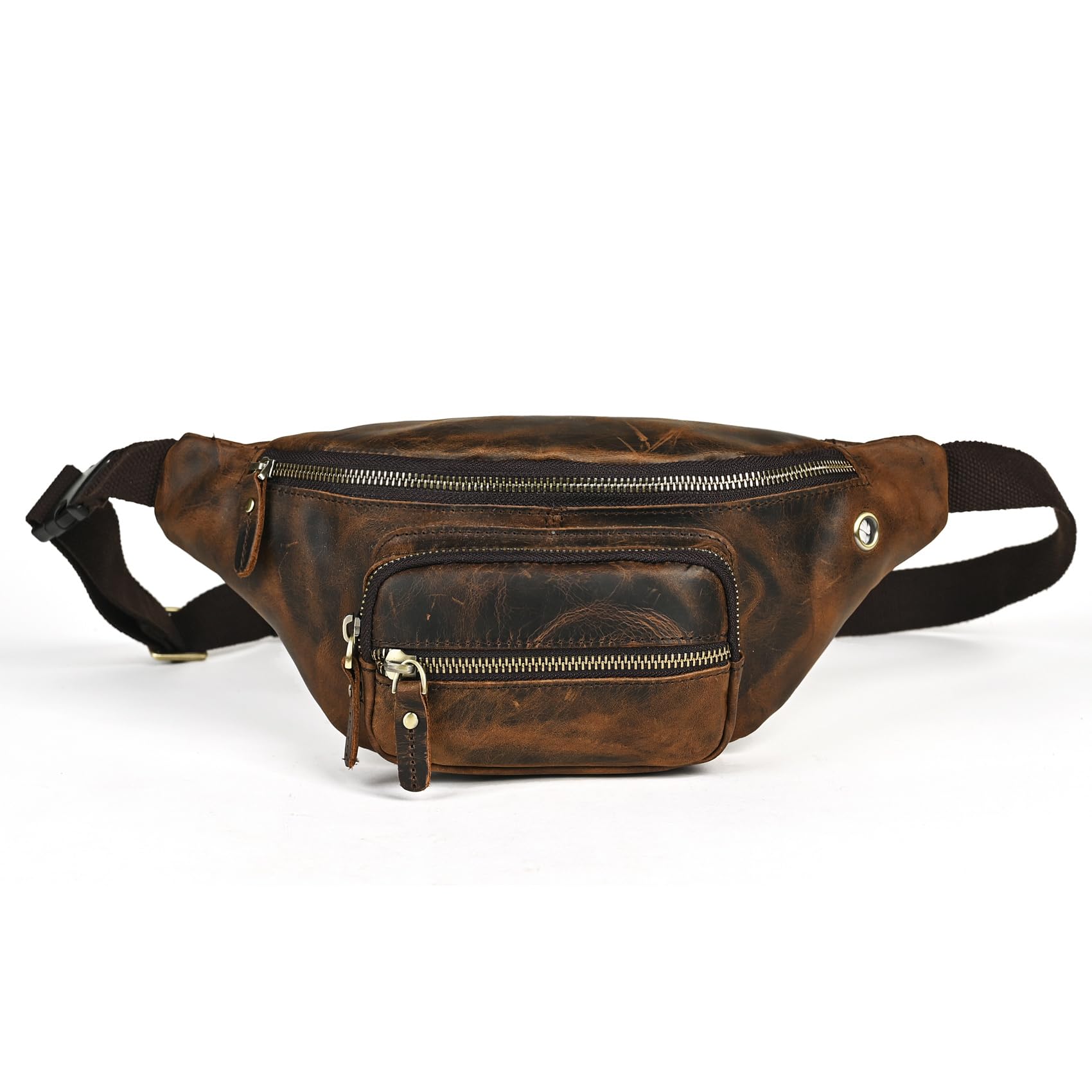 Handadsume Thick Crazy Horse Leather Hiking Riding Travel Outdoor Belt Bag Fanny Waist Pack Small Phone Pouch For Men Women 380 (387 Brown)