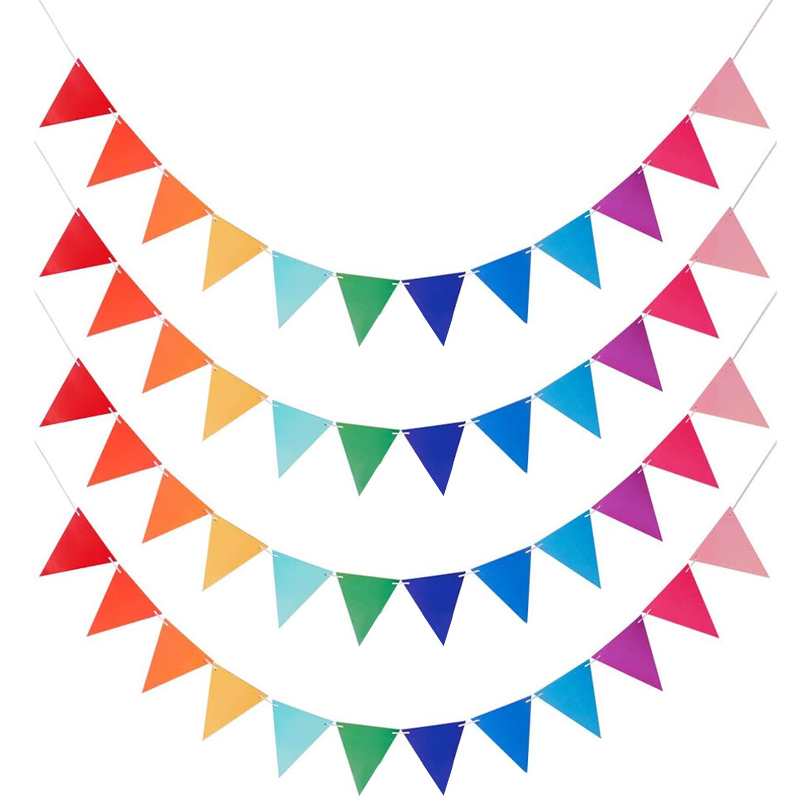 Bunting Outdoor Waterproof, 12M/40FT Rainbow Fabric Bunting Banner, 48PCS Reusable Garden Bunting Flags for Birthday Party, Festival, Wedding, Nursery and Outdoor Decorations