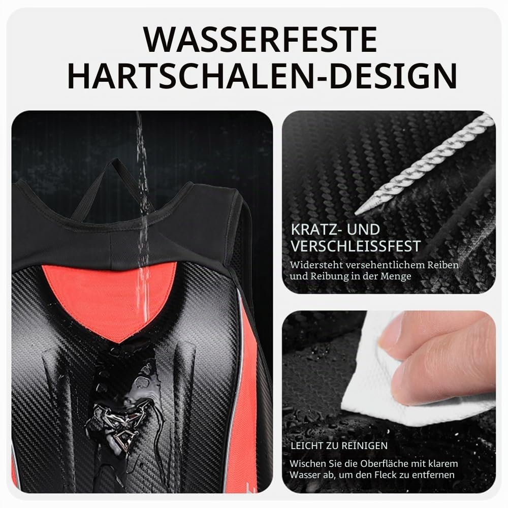 Motorrad-Rucksack, wasserdicht, Kohlefaser, Hartschale, reflektierend, für Motorrad-Reisekoffer