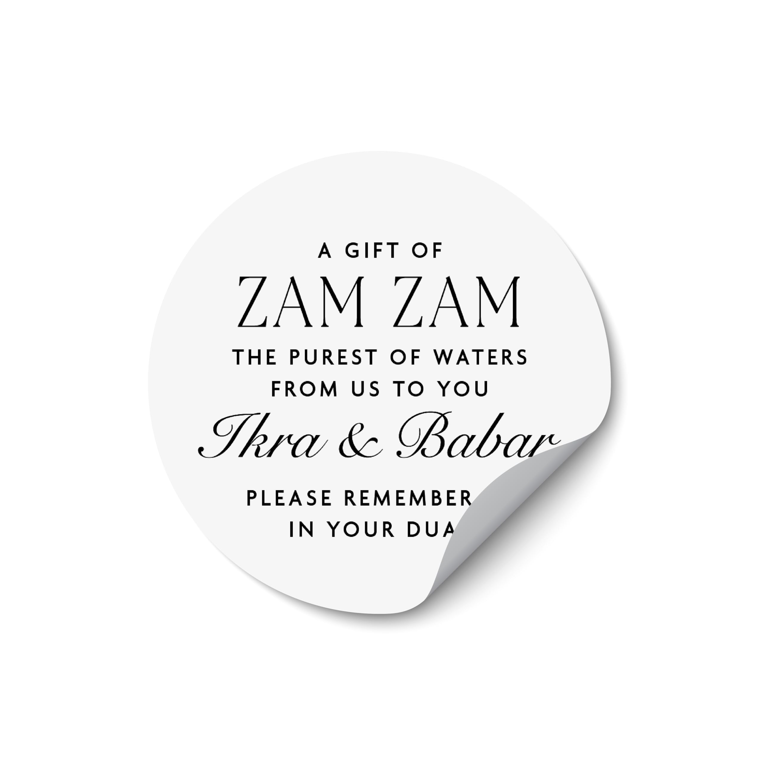 Zam Zam Water Bottle Stickers, Personalised Nikkah Labels, Round Wedding Favour Stickers, Islamic Wedding Bottle Labels, Gold Water Bottle Labels - ZZ01