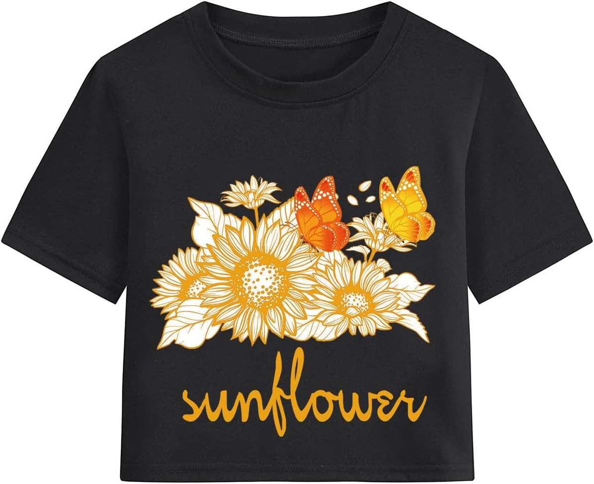 DDSOL Girls Crop Tops Summer Palm Tree Sunset Beach Shirt Hawaii Short Sleeve Tropical Tshirts for Teen Girl 6-14 Years