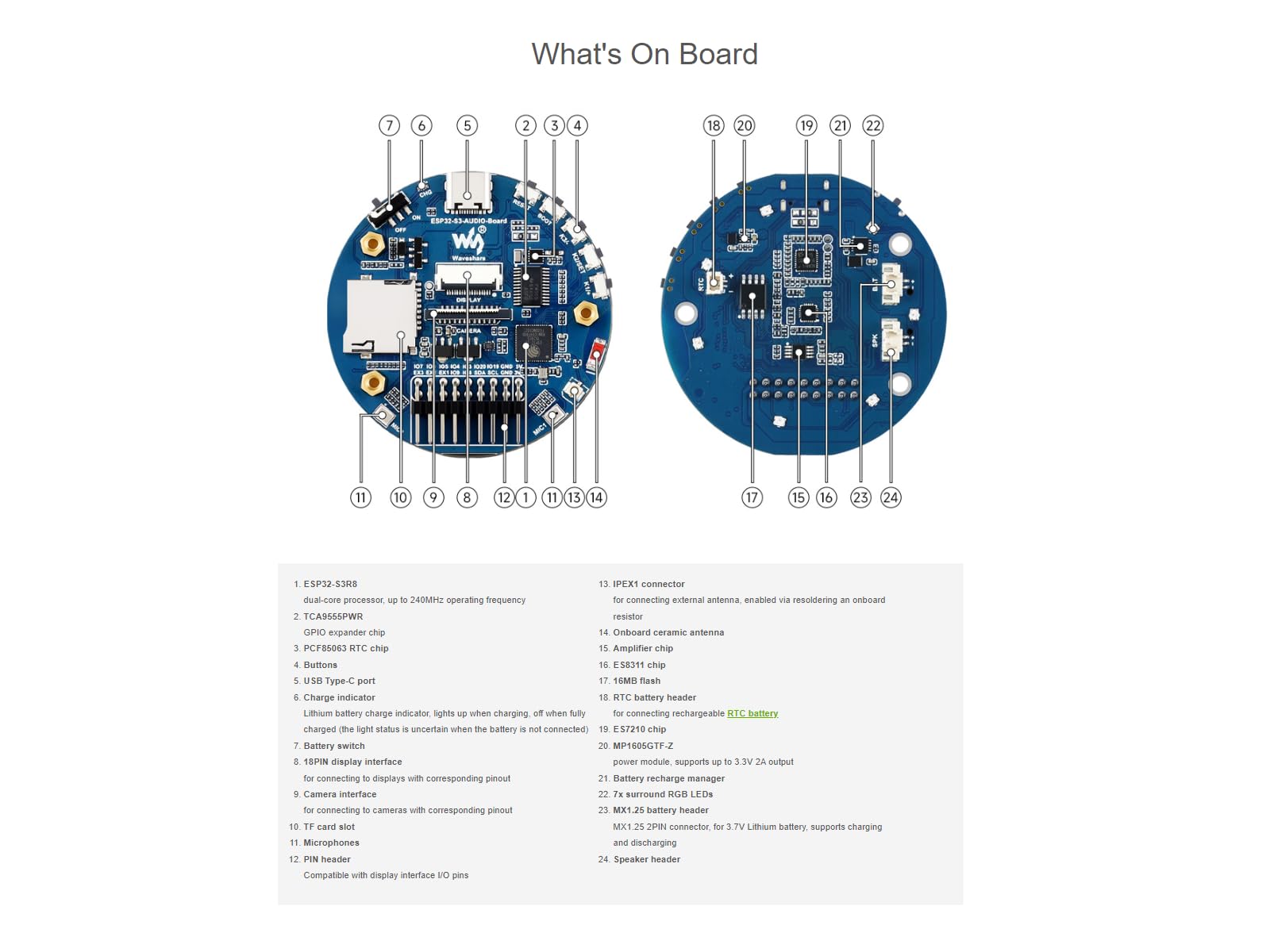 Waveshare ESP32-S3 AI Smart Speaker Development Board,Supports Noise Reduction And Echo Cancellation, Surround RGB Lighting,Supports AI Speech Interaction,Supports External LCD Displays And Cameras