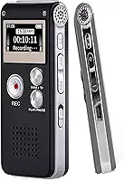Gravador de Voz Digital 16GB com Redução de Ruído e Ativação por Voz - Dictafone Recarregável via USB para Palestras, MP3 Player, 30h Gravação, Proteção por Senha