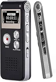 Gravador de Voz Digital 16GB com Redução de Ruído e Ativação por Voz - Dictafone Recarregável via USB para Palestras, MP3 Player, 30h Gravação, Proteção por Senha