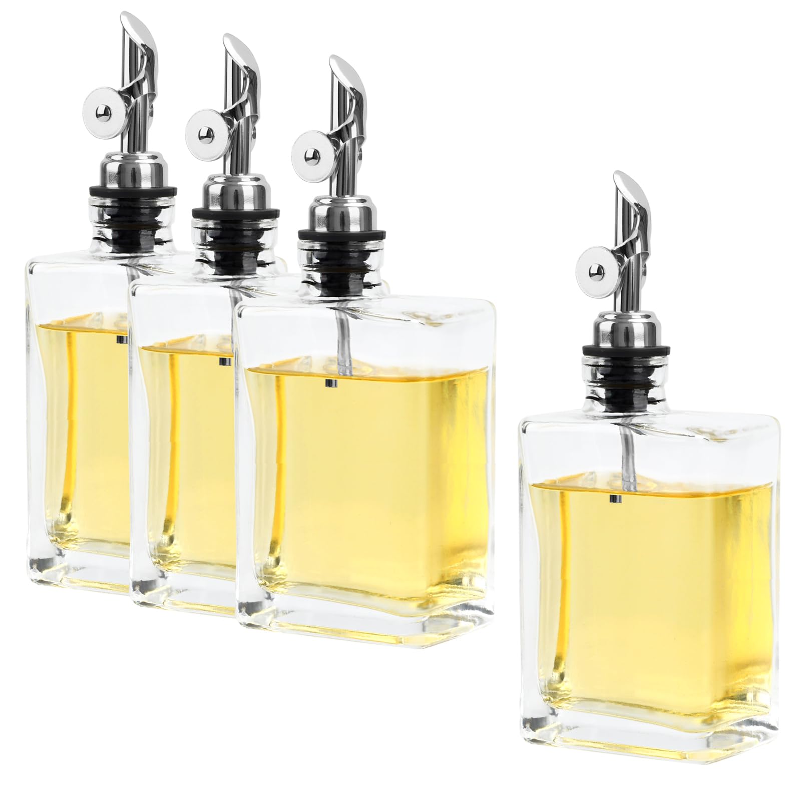 Silvery - Paquete de 4 botellas dispensadoras de aceite (2.8E + 2 ml/min, vidrio, 3.14 pulgadas de ancho x 4.92 pulgadas de alto, para adultos, reutilizables, cilíndricas, cocina, cocina,