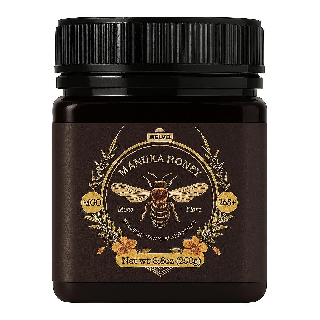 MELVO Manuka Honey MGO 263+ Manuka Honey (250g/8.8oz), Superfood, Authentic Raw Honey from New Zealand