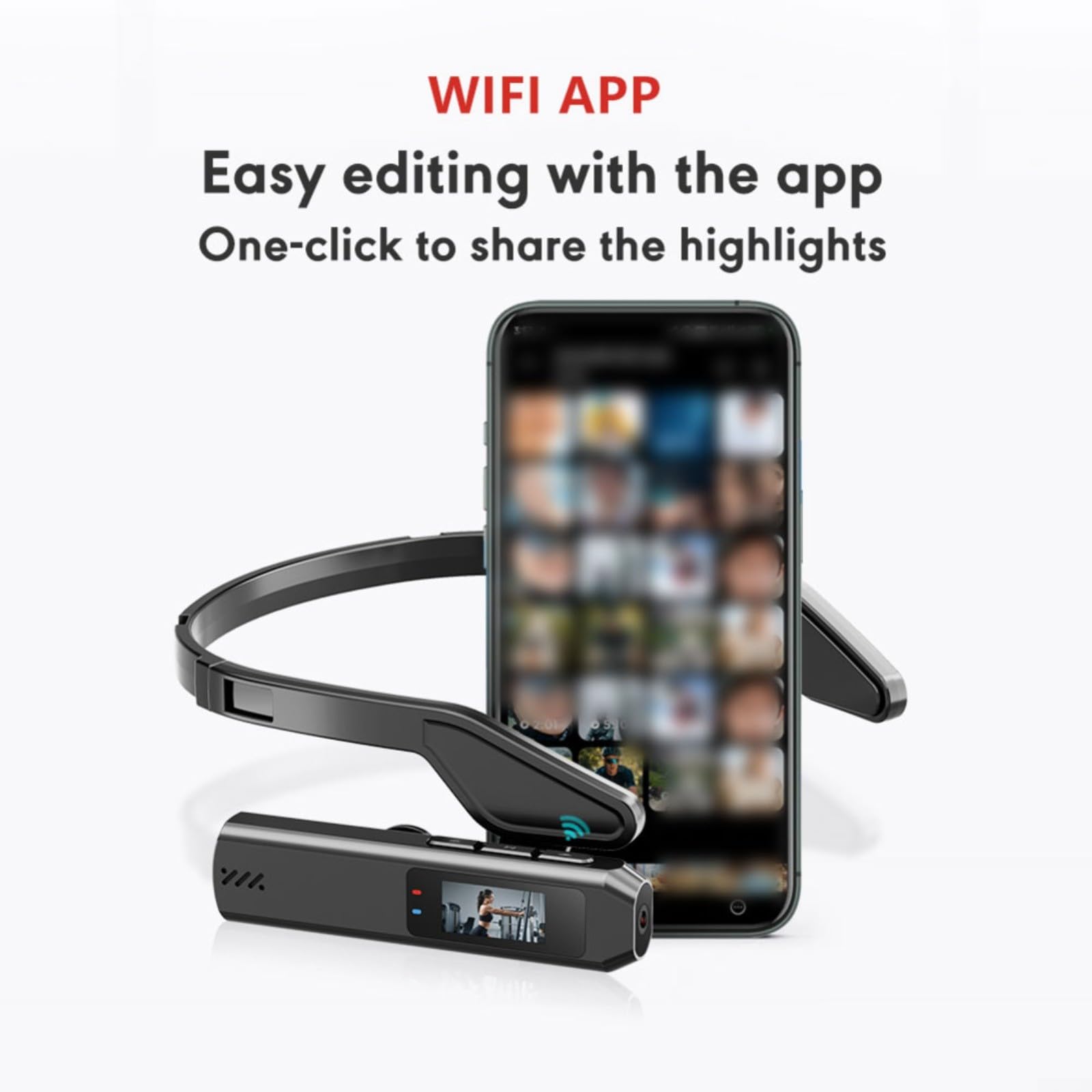 Telecamera montata sulla testa di WiFi 2.7K, videocamera leggera indossabile per vlogging e ciclismo, 30FPS, obiettivo grandangolare da 110 gradi