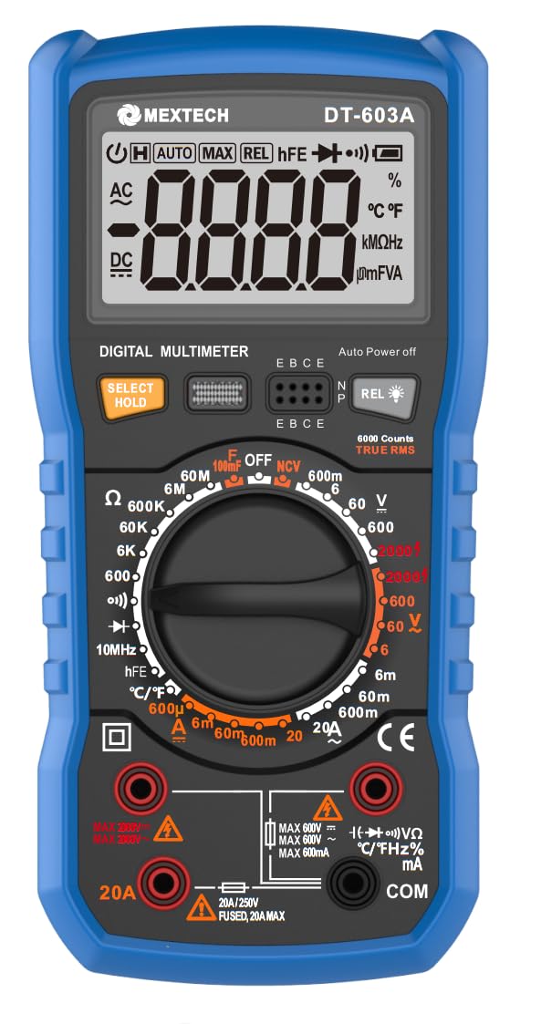 Mextech DT603A 3⅚ Digit True RMS Multimeter 6000 Counts 2000V AC/DC, 20A AC/DC (B0CBMV22ZW) Amazon Price History, Amazon Price Tracker