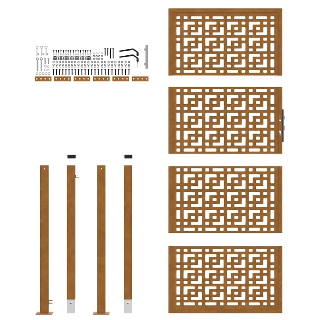 Generico Cancello da Giardino 105x205 cm in Acciaio corten con Design a Croce,Marrone,28.2kg,4101008