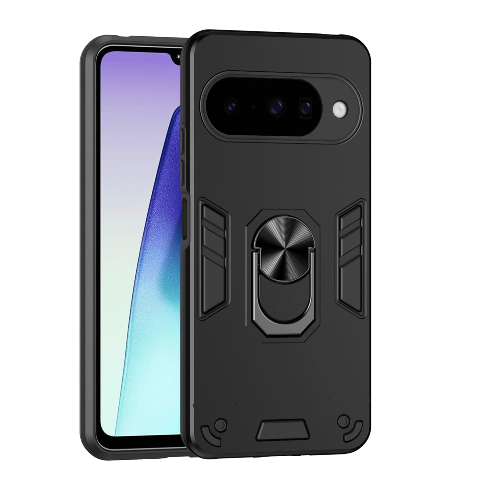 Dünne Hülle für Google Pixel 11 Pro/11 Pro XL/11, Stoßfest rutschfeste Schutzhülle mit Magnetisch Metall Ring Ständer Handyhülle,Schwarz,11 Pro