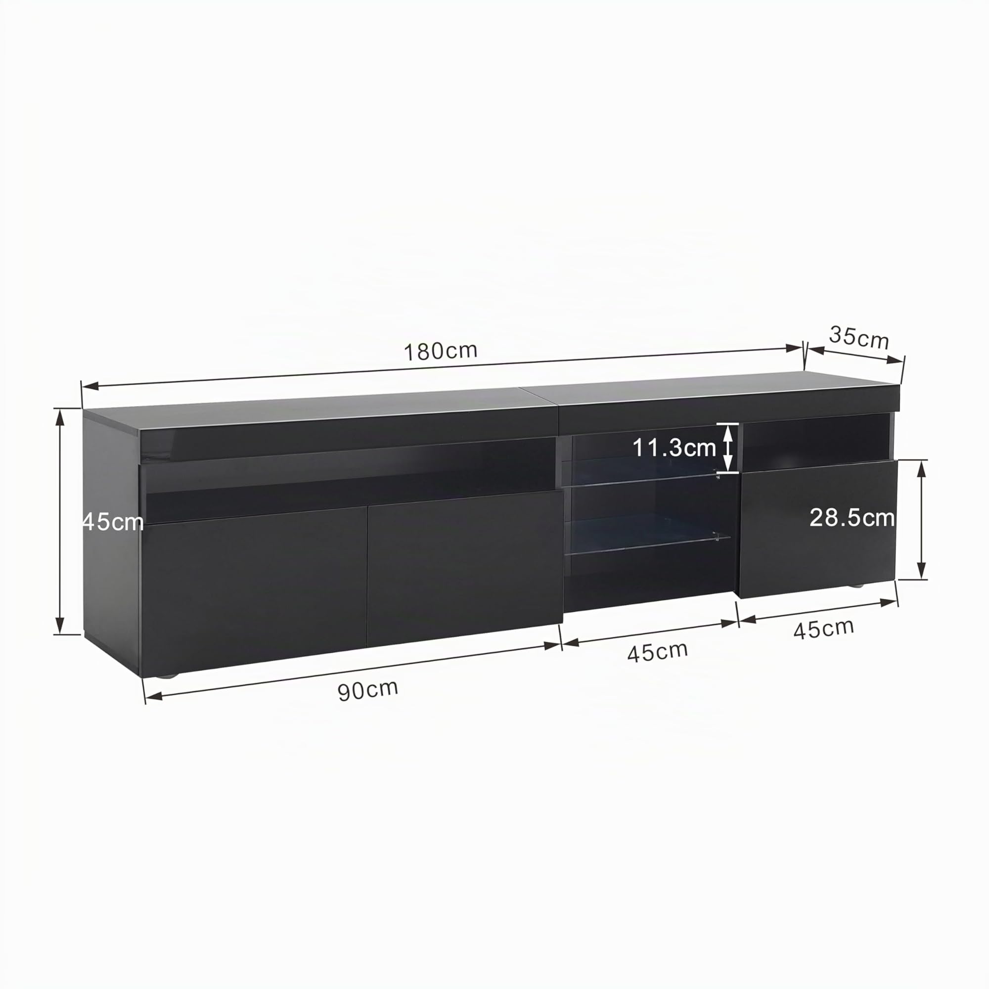 Moimhear Hogar y Vivienda, Muebles, Sala de Estar, Moderno Mueble de TV, Panel Brillante, iluminación LED Variable, salón y Comedor 180 cm (Negro)