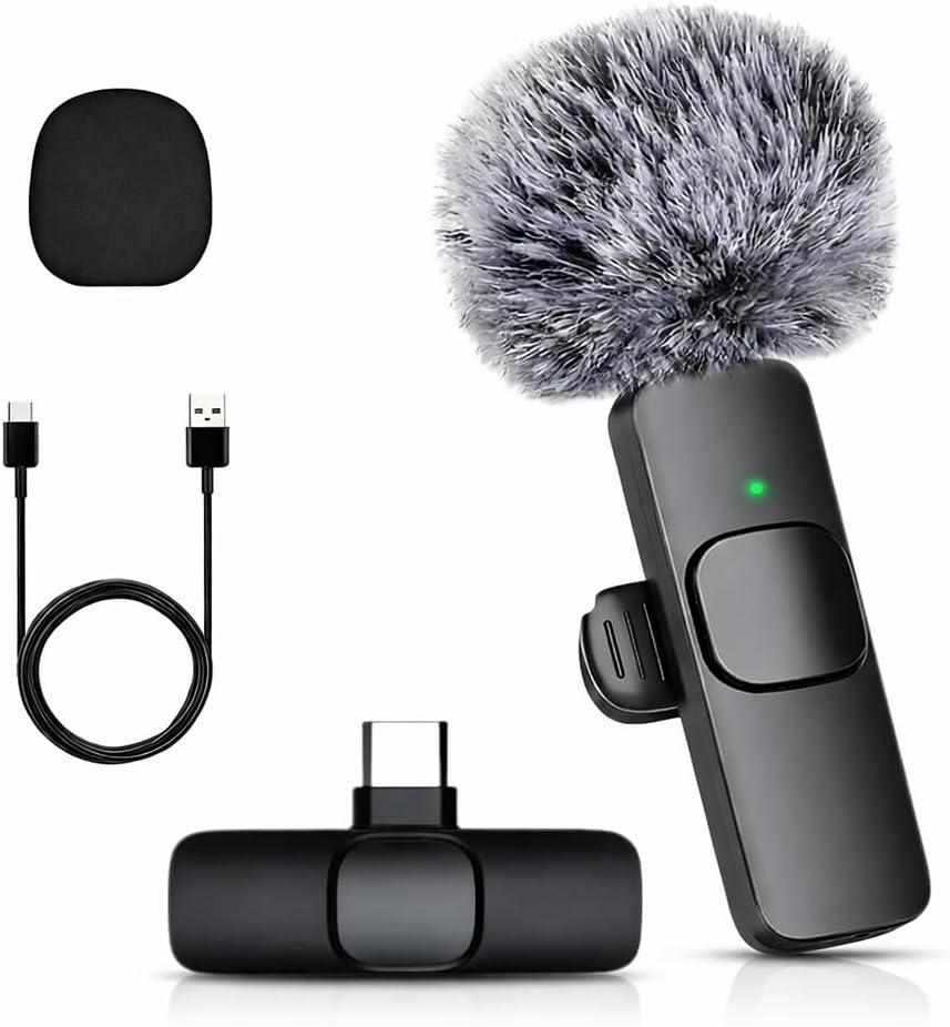 Furry K8 Wireless Lavalier Microphone for Type-C Android, Bluetooth Collar Mic, Noise Cancelling, Clip-On for Vlogging, YouTube, Video Recording, Podcasting, 6 Hours Battery