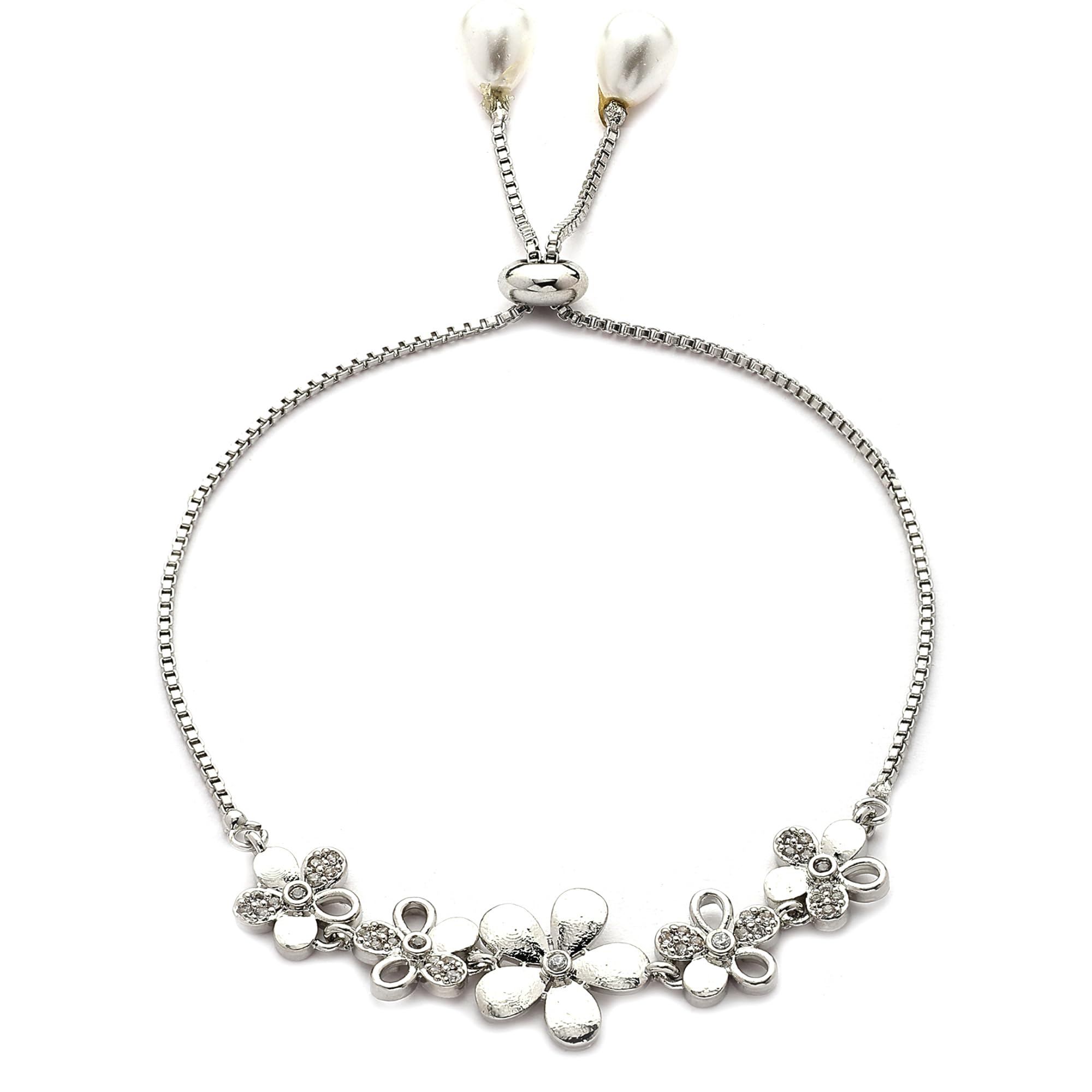 zeneme Rhodium Plated Silver Toned White Cubic Zirconia Studded Wraparound Adjustable Bracelets For Women & Girls | Stylish Jewellery-picture-1