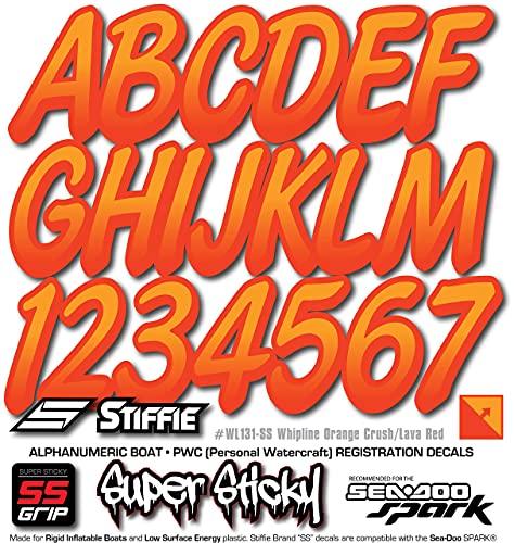 Image of STIFFIE Whipline Orange Crush /Lava Red 3 inch Super Sticky Boat & PWC Registration Decals • Numbers Letters Stickers