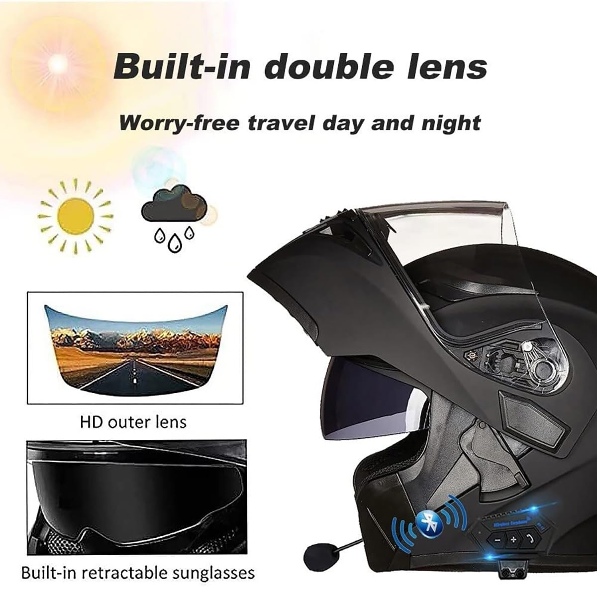 Casco Modular Abatible con Bluetooth, Aprobado ECE, Casco Integral For Motocicleta Lente Antivaho Doble Visera, Adecuado For Hombre Mujere Scooter Y Chopper
