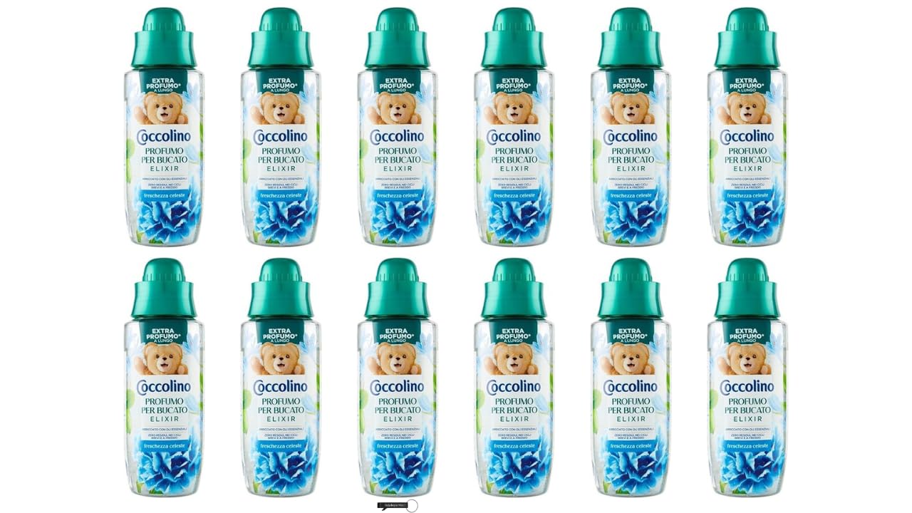 12 x Coccolino Profumo per Bucato Elixir Freschezza Celeste Liquid Perfume for Laundry Enriched with Essential Oils 342 ml,+ Italy Shop Service Kostenloser Schlüsselanhänger