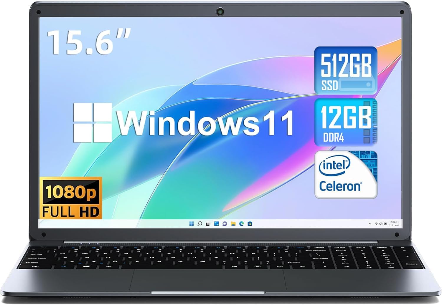 SGIN 15.6" Laptop, High Performance Quad-Core Intel Celeron N5095 Processors, 12GB DDR4 512GB SSD Computers, FHD 1920X1080 Screen Laptop, Webcam, Bluetooth 4.2, 2.4G/5G WiFi (Upgraded)