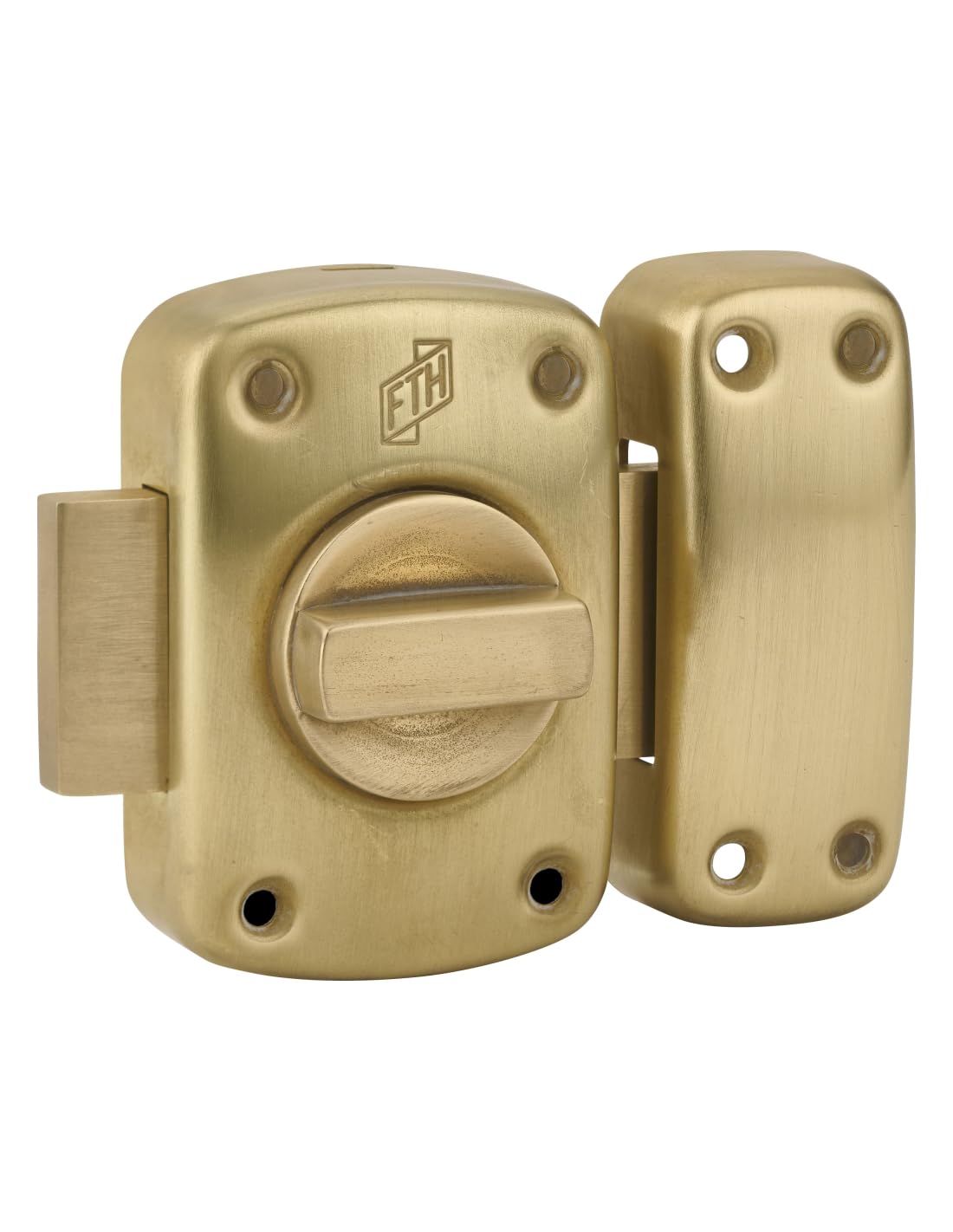 FTH - Verrou de Porte M60 à Bouton - Cylindre 45 mm - Coffre et Pêne Laiton Massif Poli - 3 Clés Crantées - Sécurité Domestique - Ø 60 x 90 mm - Jaune/Doré | verrou à bouton et cylindre, cylindre 45 mm, acier, finition laitonnée, 3 clés, porte d'entrée, f