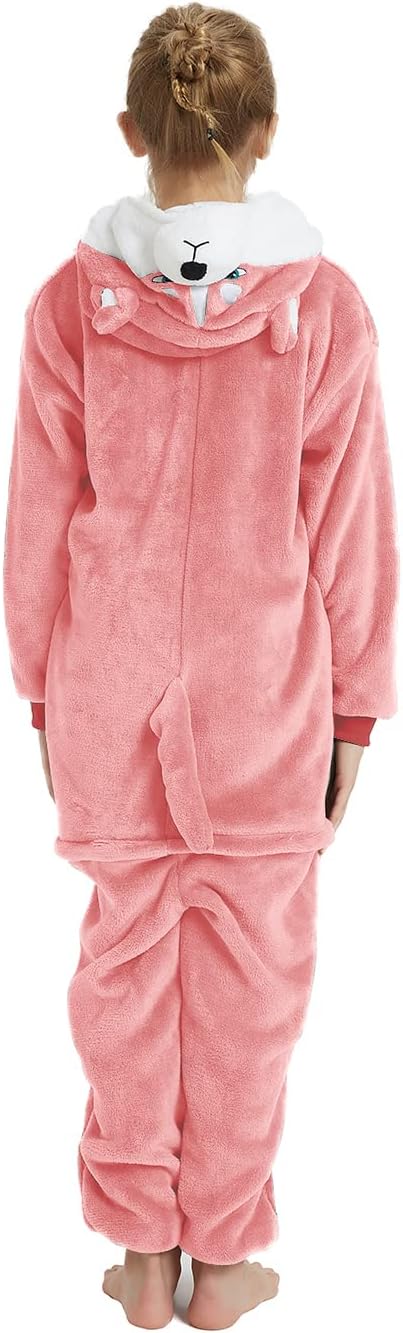 Kids Dog Costume Onesie for Halloween Boys Girls Husky Puppy Cosplay Fleece One Piece Pajama Zipper Closure