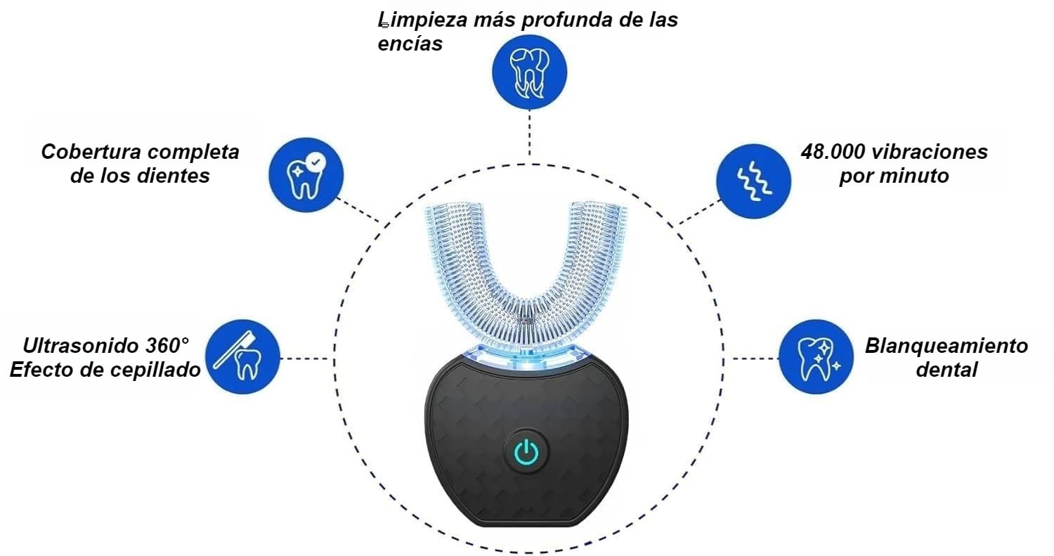 Cepillo de dientes Sonic Brush V5,Cepillo de Dientes Ultrasónico Automático Limpieza Automática De 360°,Diseño en Forma de U Eléctrico Ultrasónico Inalámbrico4 Modos,para Adultos (negro)