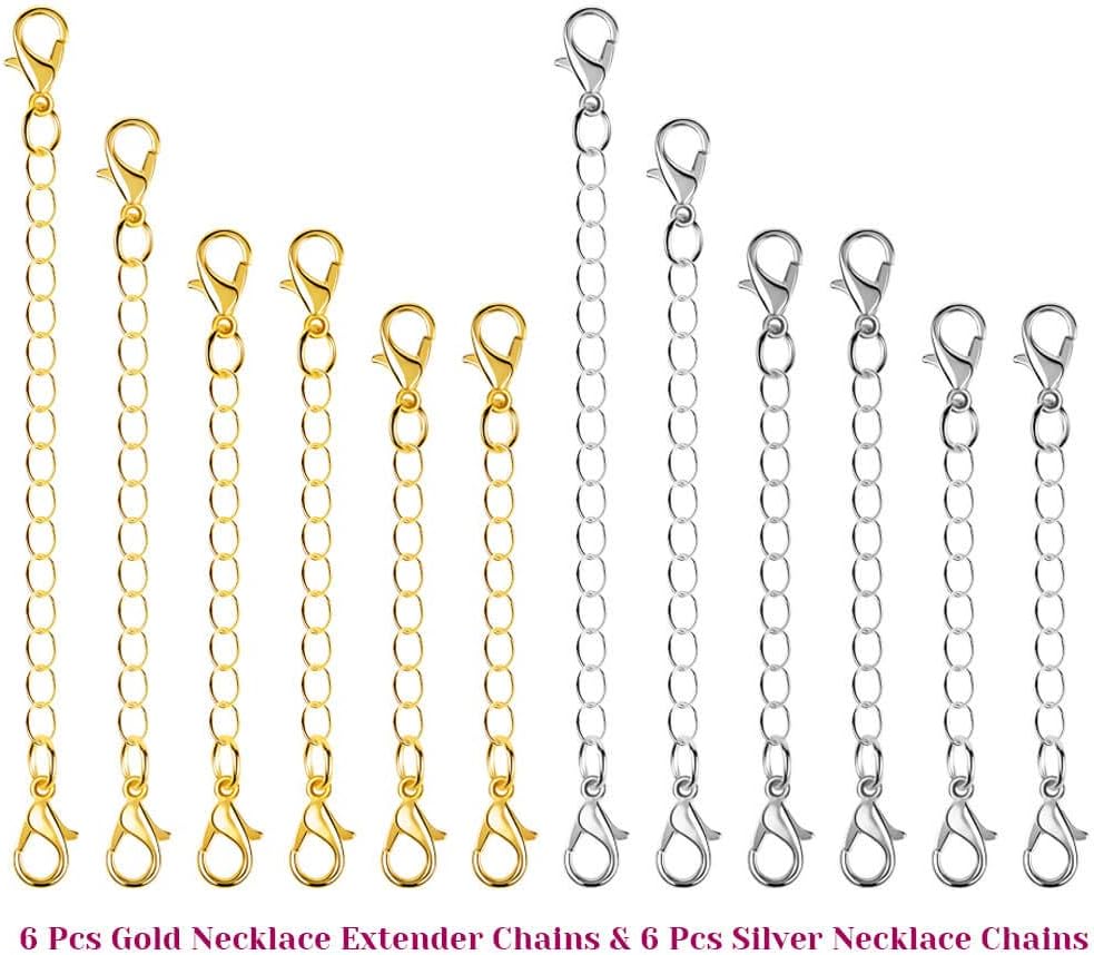 Paxcoo 12Pcs Chain Extender Jewelry Necklace Lobster Clasps and Closures for Necklace Bracelet Jewelry Making Supplies