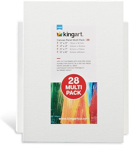 KINGART Paneles de lienzo blanco, clásicos, varios tamaños (7 unidades, 3 x 5, 4 x 4, 5 x 7, 6 x 6), juego de 28