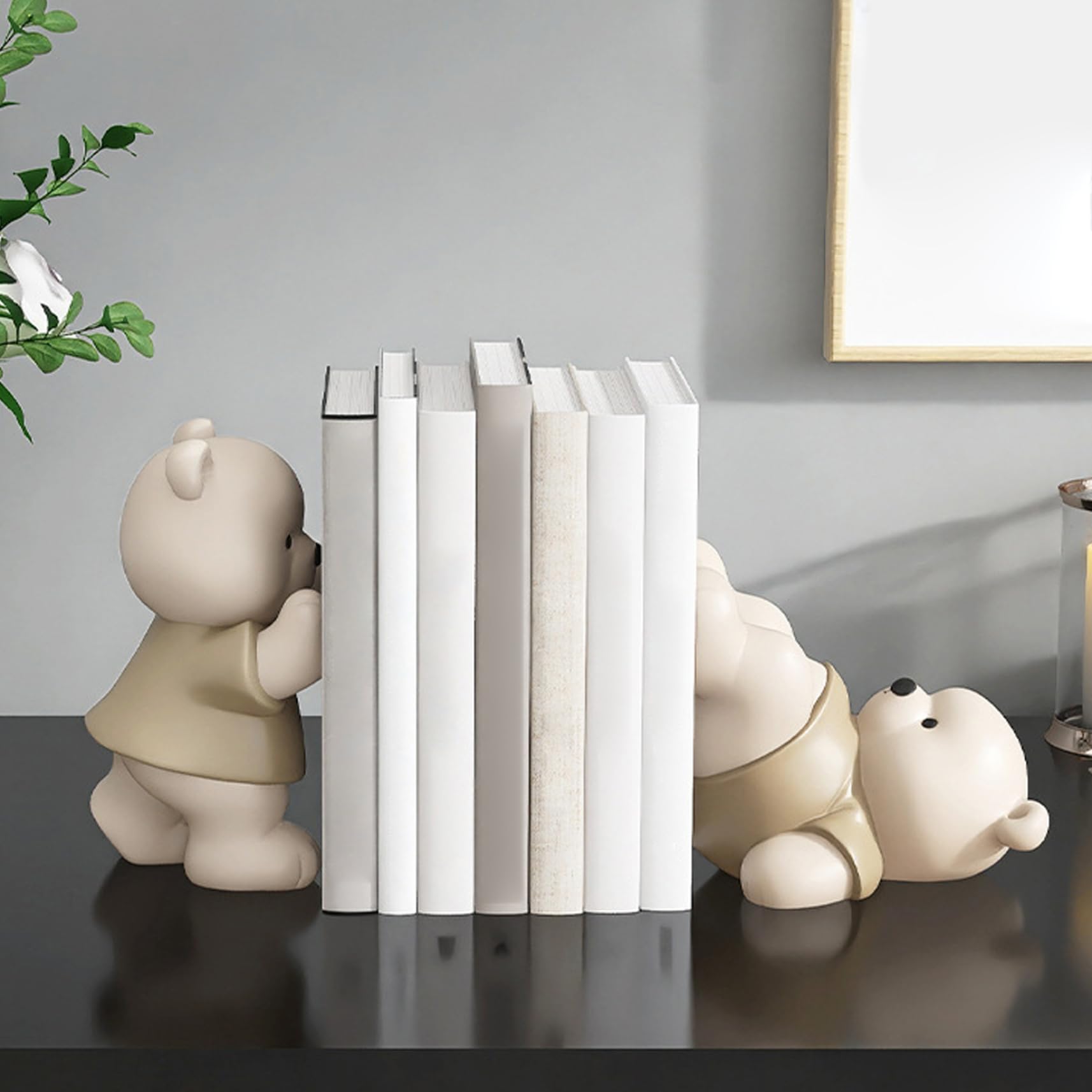 Set di 2 fermalibri decorativi a forma di orso, in resina, impermeabili, antiscivolo, per mensole, scrivania, casa, ufficio, inaugurazione della casa, regalo di inaugurazione della casa, simpatico