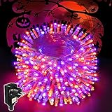 240 LED Halloween Lichterkette: Ollny 24M lange lichterkette außen strom mit 240 orangen und lila LED und transparent draht. LED lichterkette in Halloween-Farben sorgen für ein extrem gruseliges und festliches Ambiente für Halloween party, Karneval, Feiern oder andere besondere Anlässe.