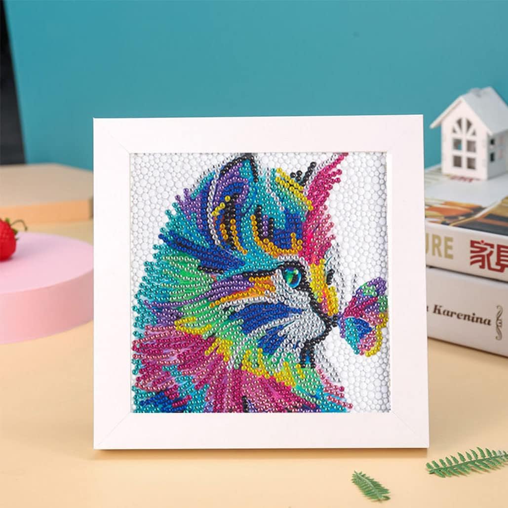 Tiydiygo Diamond Painting for Kids with Frames,Beginners Gem Art Crafts Kits for Home Office Wall Decoration,Holiday Crafts Supplies Gifts for Boys Girls Ages 6 7 8 9 10 11 12 13 14 (Cat)