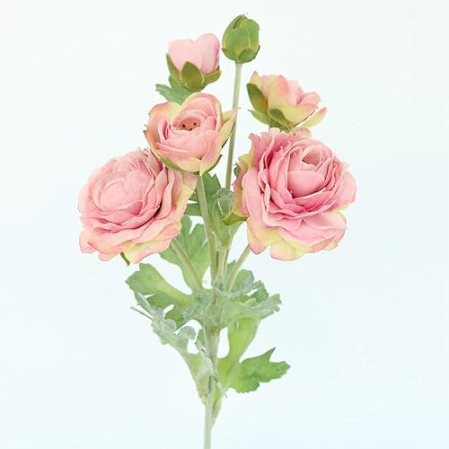 Miniatura 3 de Htmeing 3 piezas de flores artificiales de ranúnculo flocado, tallos en aerosol para bricolaje, flores de boda, ramos de novia de seda, centros de