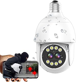 Bulb Camera WiFi Security Camera Water Proof 360Â°, 4MP HD Home Outdoor Light Bulb Camera Dual Lens with Auto Motion Detection Alarm Night Vision, 2.4Ghz WiFi Motion Detection, Compatible with Alexa