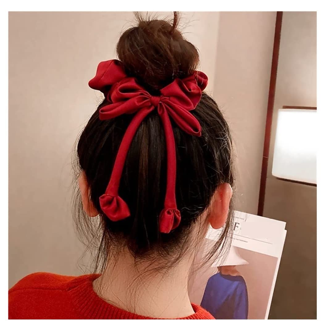 Elastici Capelli Donna Anello Per Capelli Con Fiocco In Raso Rosso, Copricapo In Corda Per Capelli Con Capelli Legati Alla Francese Retrò Femminile Elastico Capelli Donna