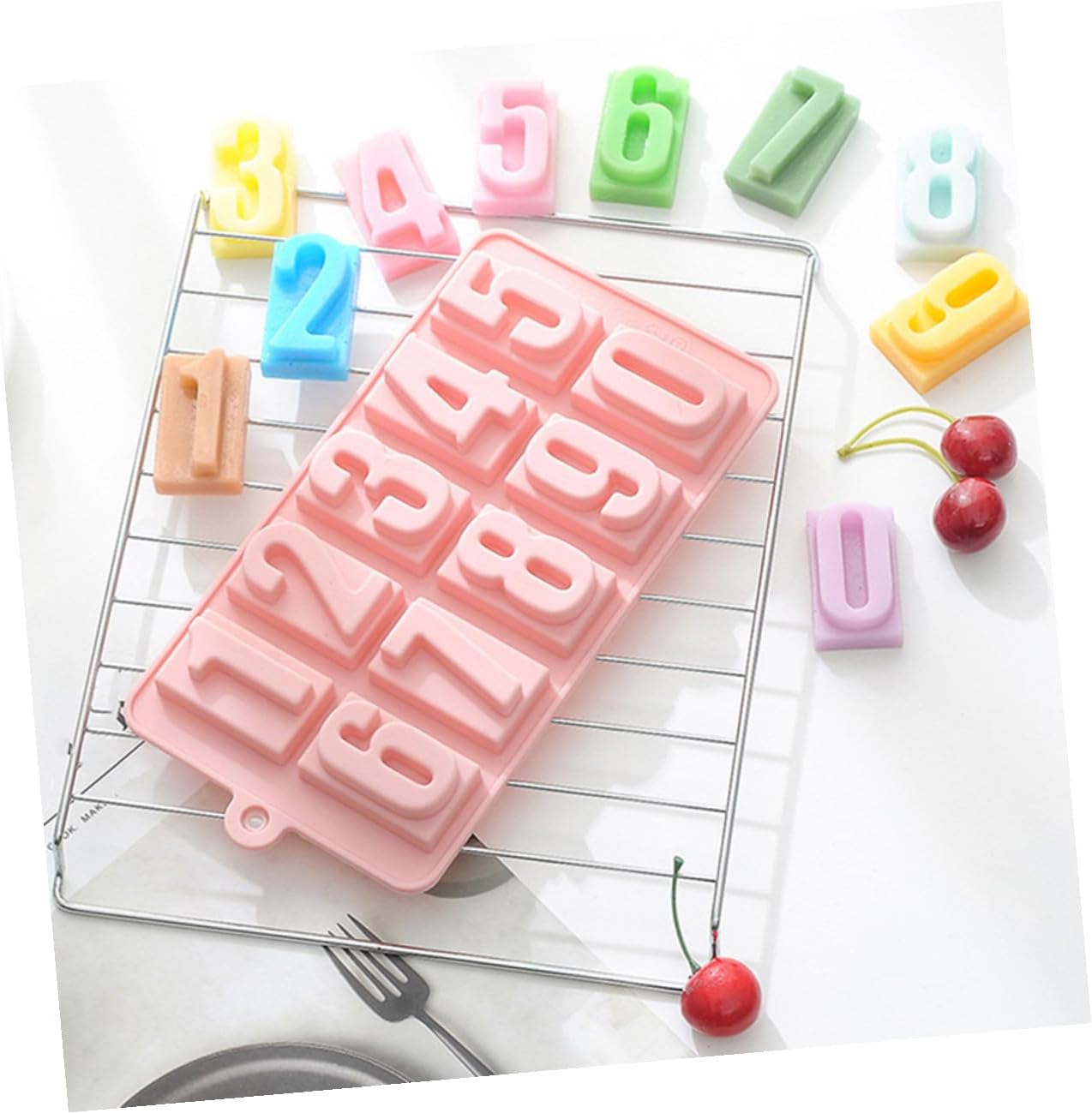 CHILDWEET 2pcs Silicone Number Chocolate Mold Deep Cavity Baking Mold for Candy Fondant Cake Decoration Blue and Pink for Home Kitchen Use