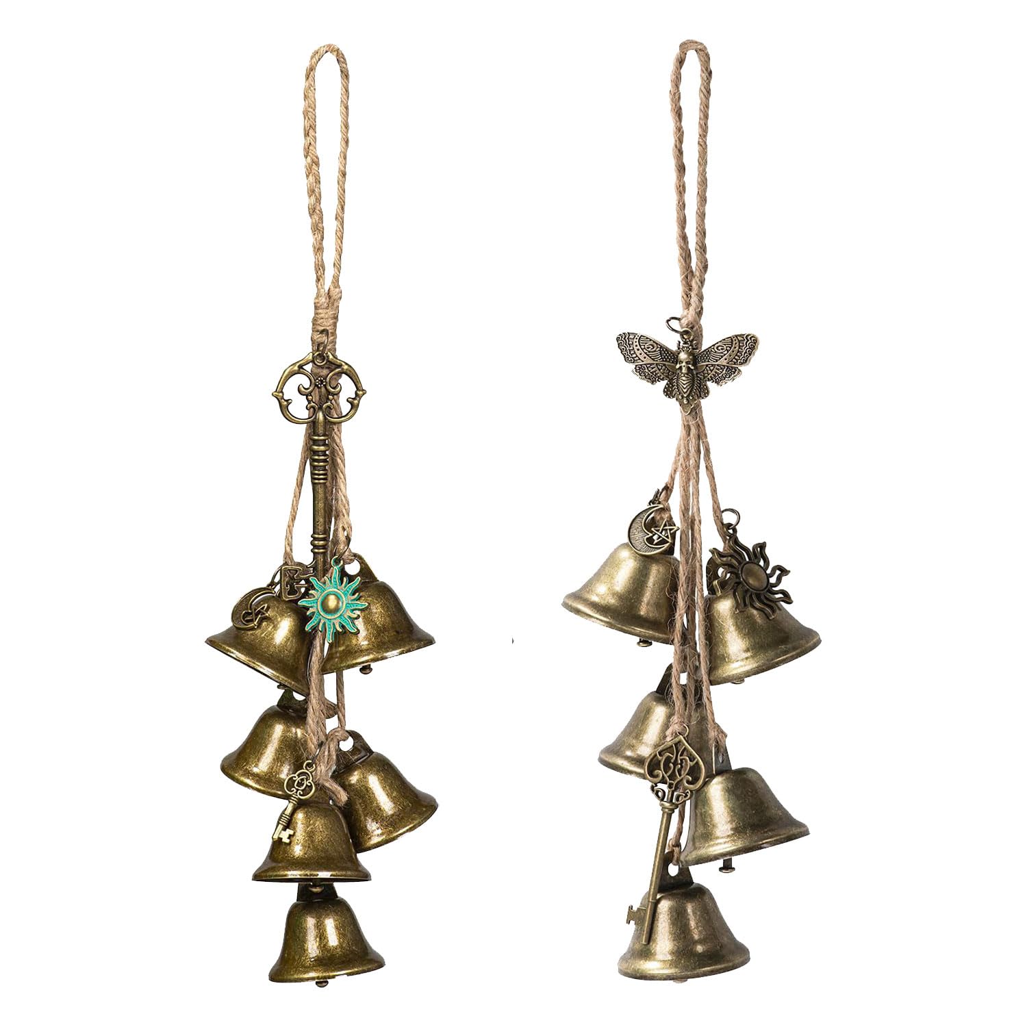 Sixhaobu Antique Copper 2 Pcs Witch Bells, Hanging Wind Chimes, Handmade Hanging Witches Chimes, Hanging Bells Decoration For Porch Garden, Window, Home Decorations