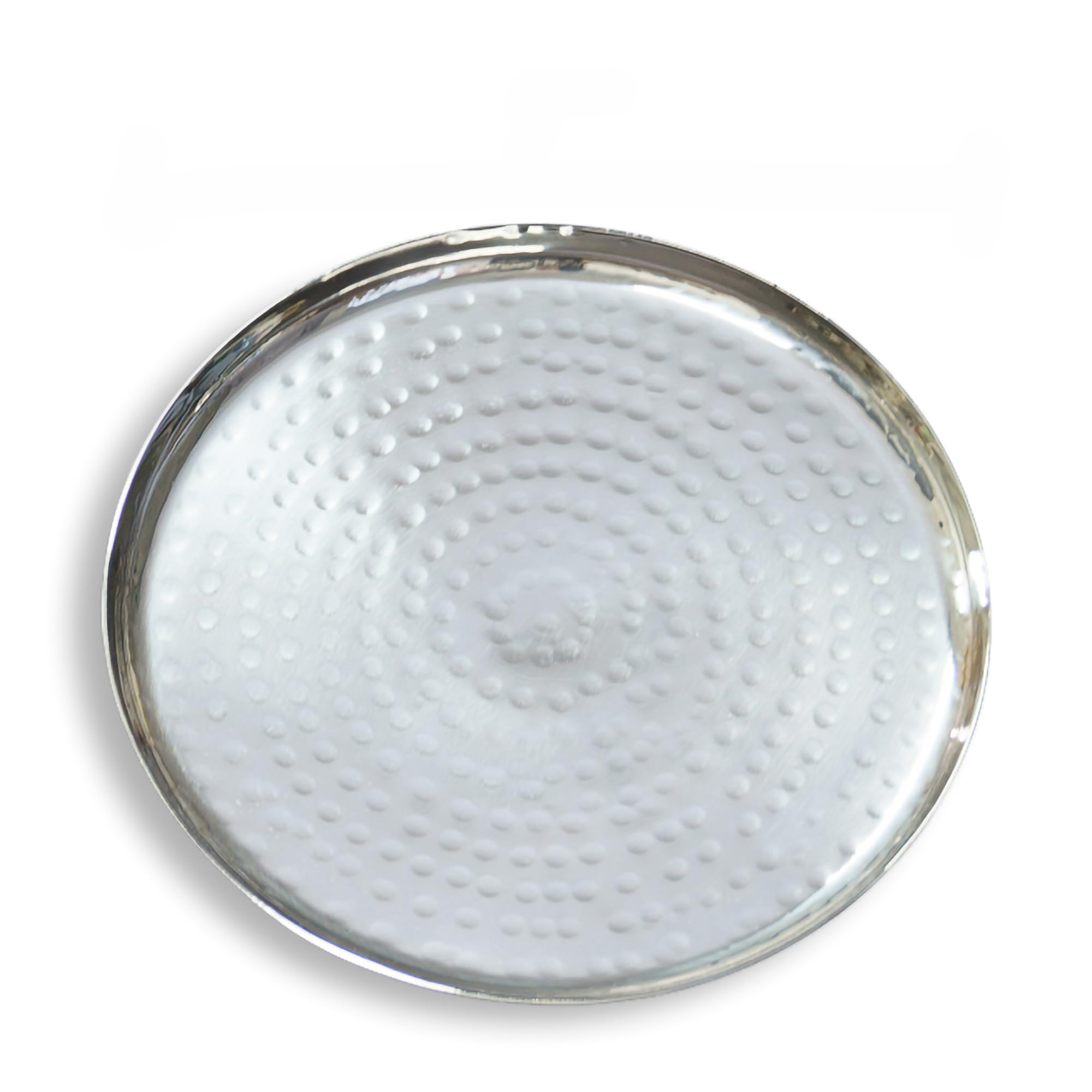 India Handicrafts 70178 - Bandeja redonda martillada de acero inoxidable de 7 pulgadas