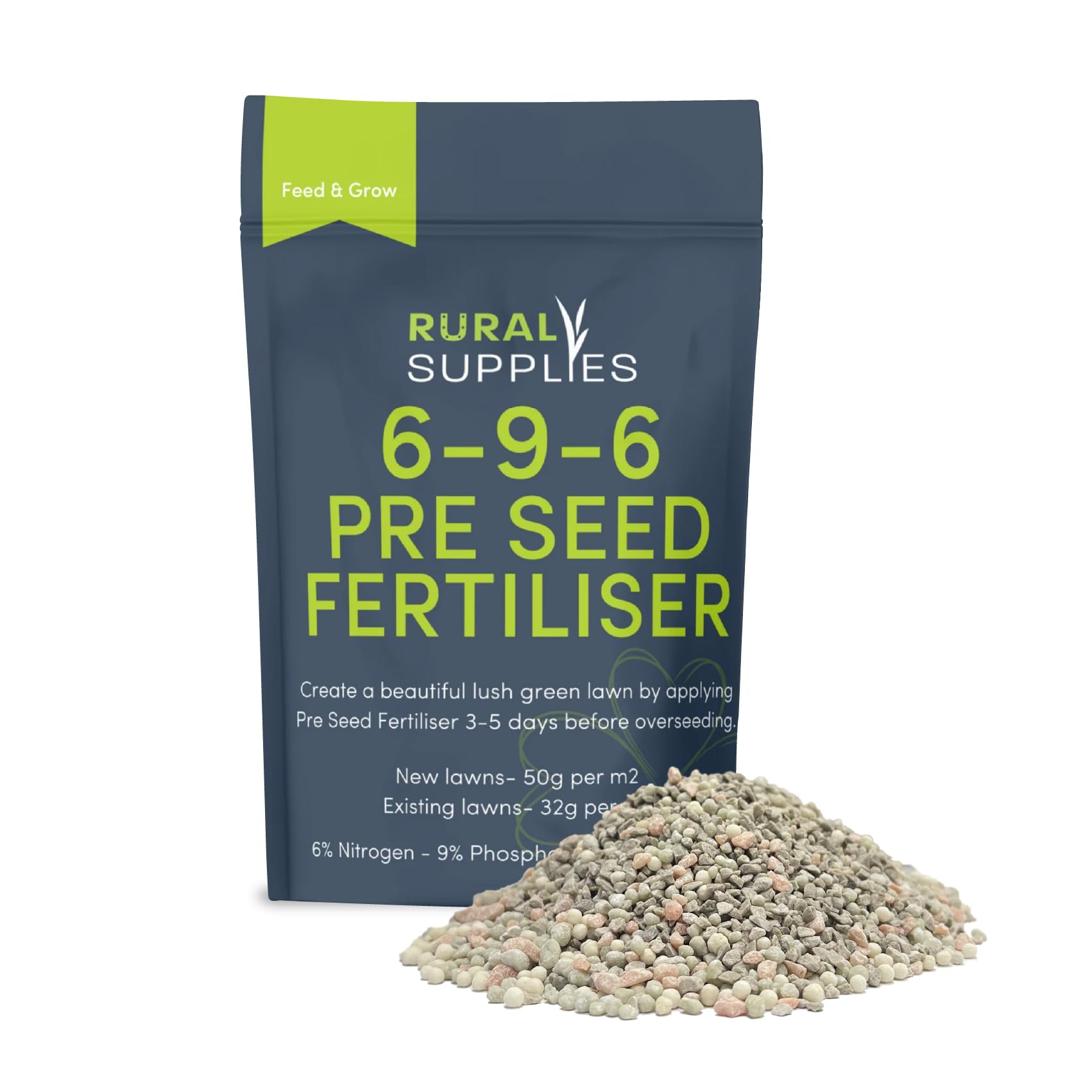 Rural Supplies Pre-Seed Grass Fertiliser 6-9-6 | Granular Lawn Starter for New & Established Grass | Boosts Root Growth & Soil Health | Fast-Acting Formula (2kg covers 40-100m²)