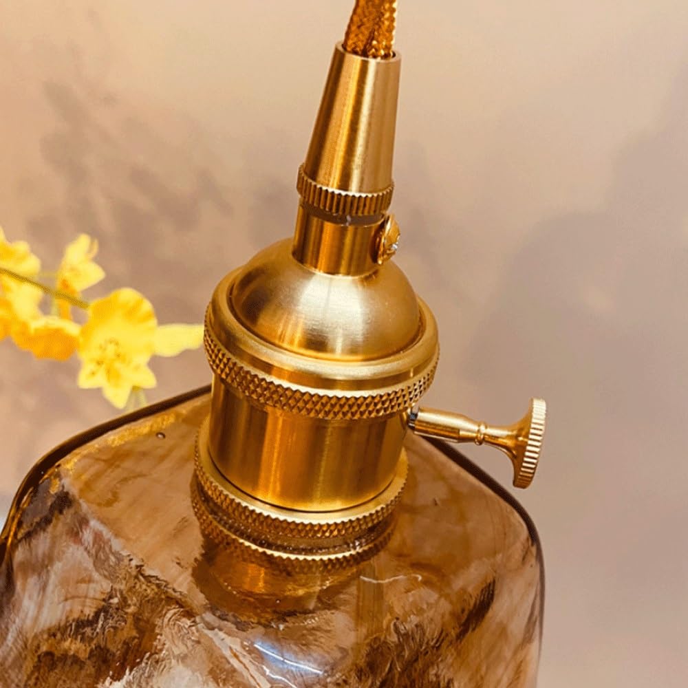 2 Pack Retro Amber Pendant Light Fixtures, Nordic Brass Lamp Head