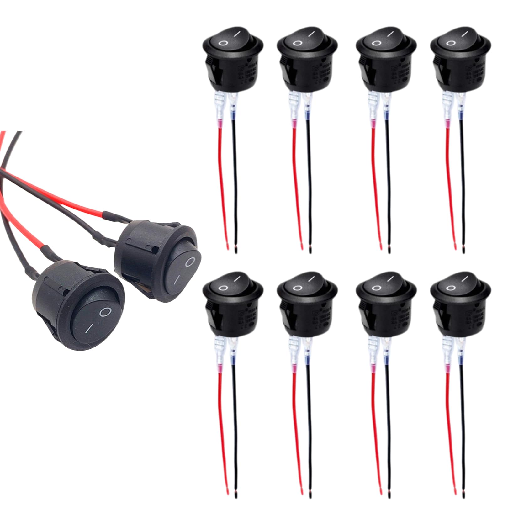10 Stück Kippschalter 12V,Wippschalter 12V,Schalter 12V Mit Draht,2 Polig EIN/AUS SPST Switch 10 A/125V,6 A/250V,Rund Button,Für Lichtschalter Wohnmobil Auto Motorrad Truck Jeep Off Road Boat Marine
