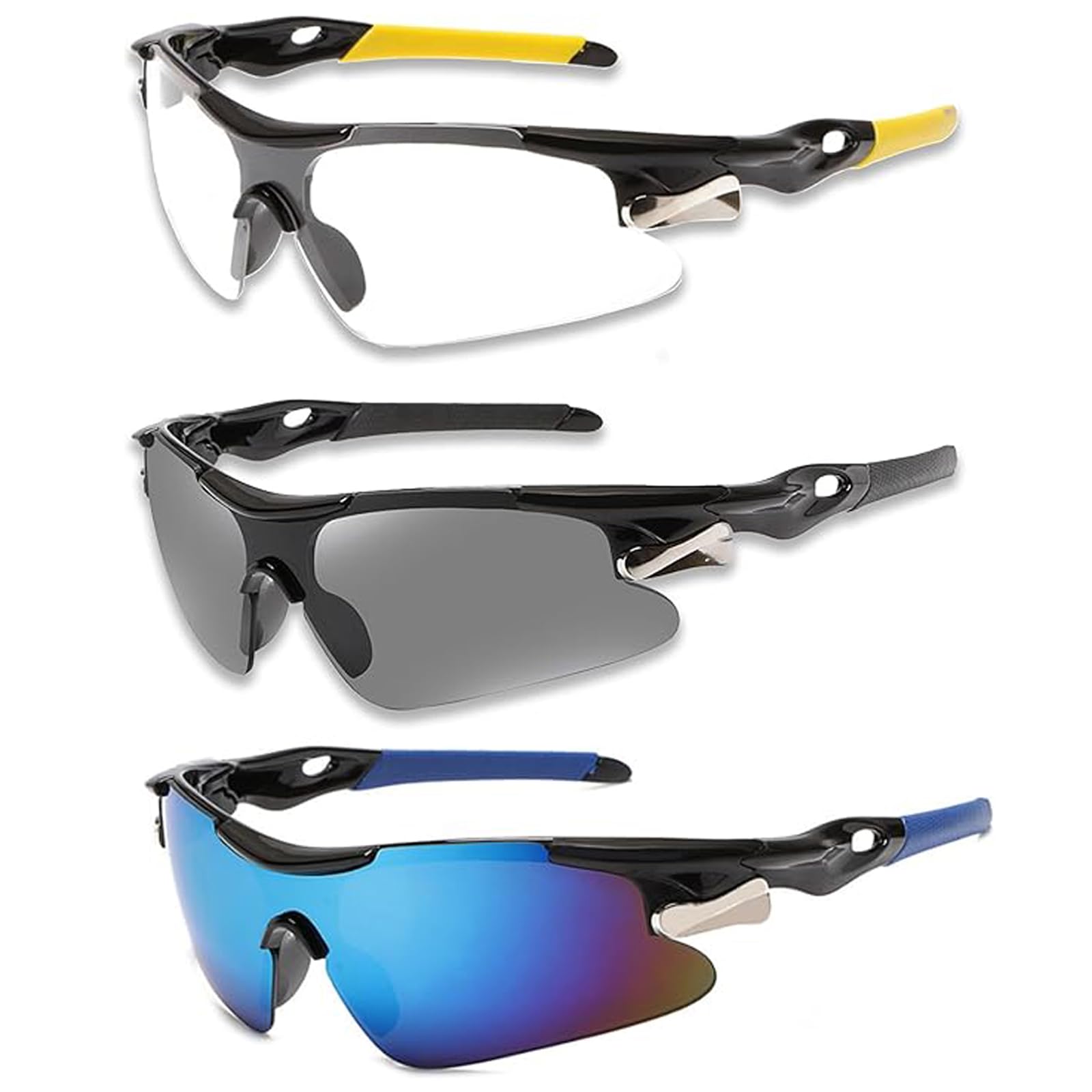 EXQUIMA 3 Pcs Cycling Glasses, Sports Sunglasses, Cycling Sunglasses for Men Women, Sunglassess Windproof Cycling Glasses UV400 Protection Light Sunglassess Outdoor Glassess for Men Woman