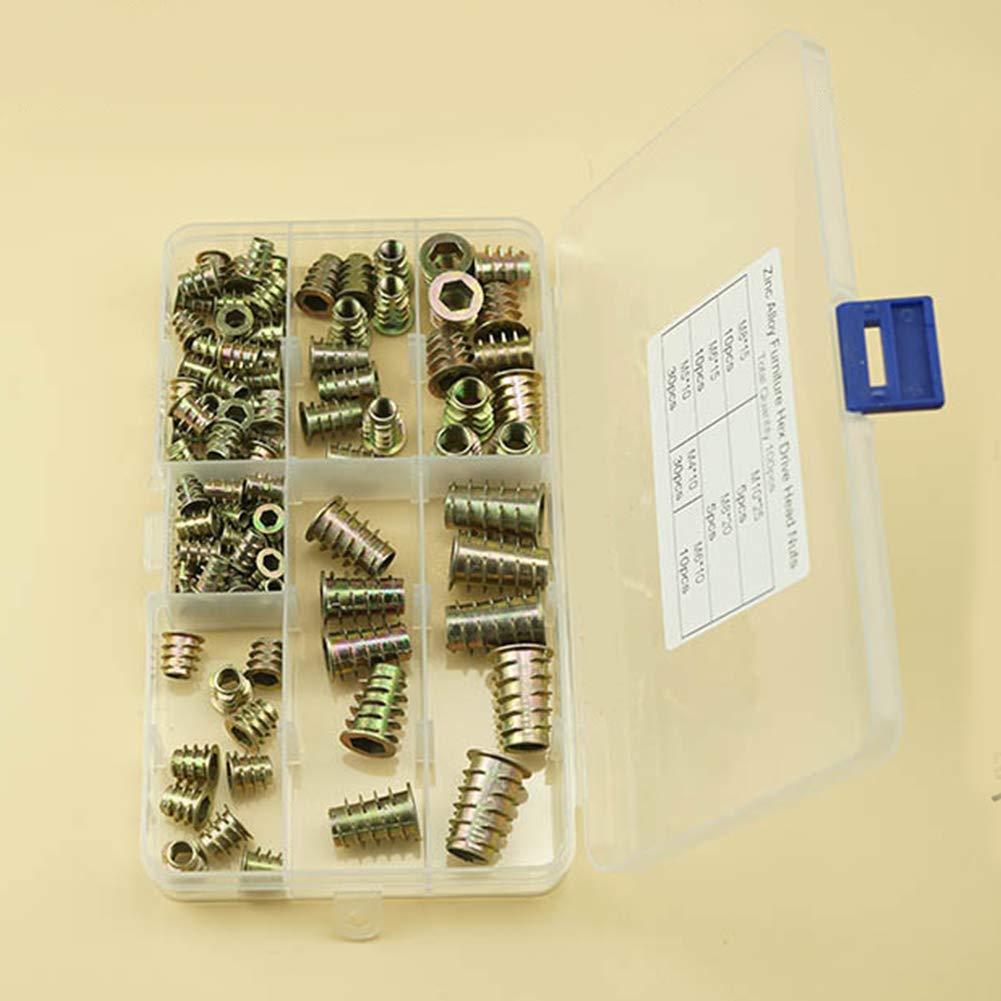3/16 1/4 5/16 3/8 Zinklegierung Möbel Sechskantmutter Schraube mit Gewinde Holzeinsätze (20,1/4 * 8mm