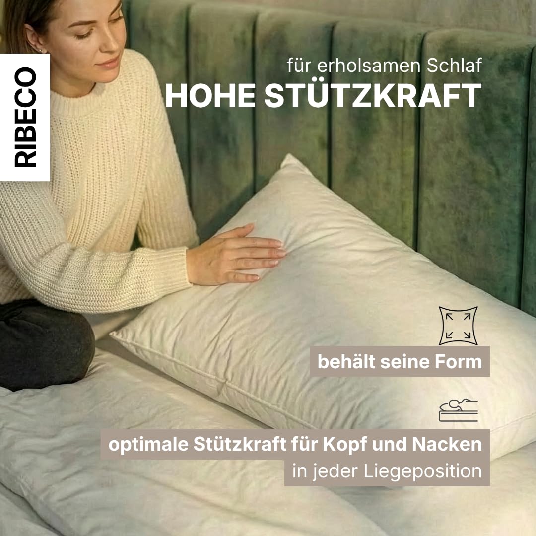 Federkissen Ella, Kopfkissen 80 x 80 cm weiß mit optimaler Stützkraft für den Kopf- und Nackenbereich, hergestellt aus Federn & Daunen, Made in Germany