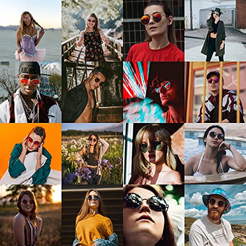 Image of Red Lens Circle Glasses Small Round Polarized Sunglasses for Women Men Retro Hippie Style Circle Sun Glasses