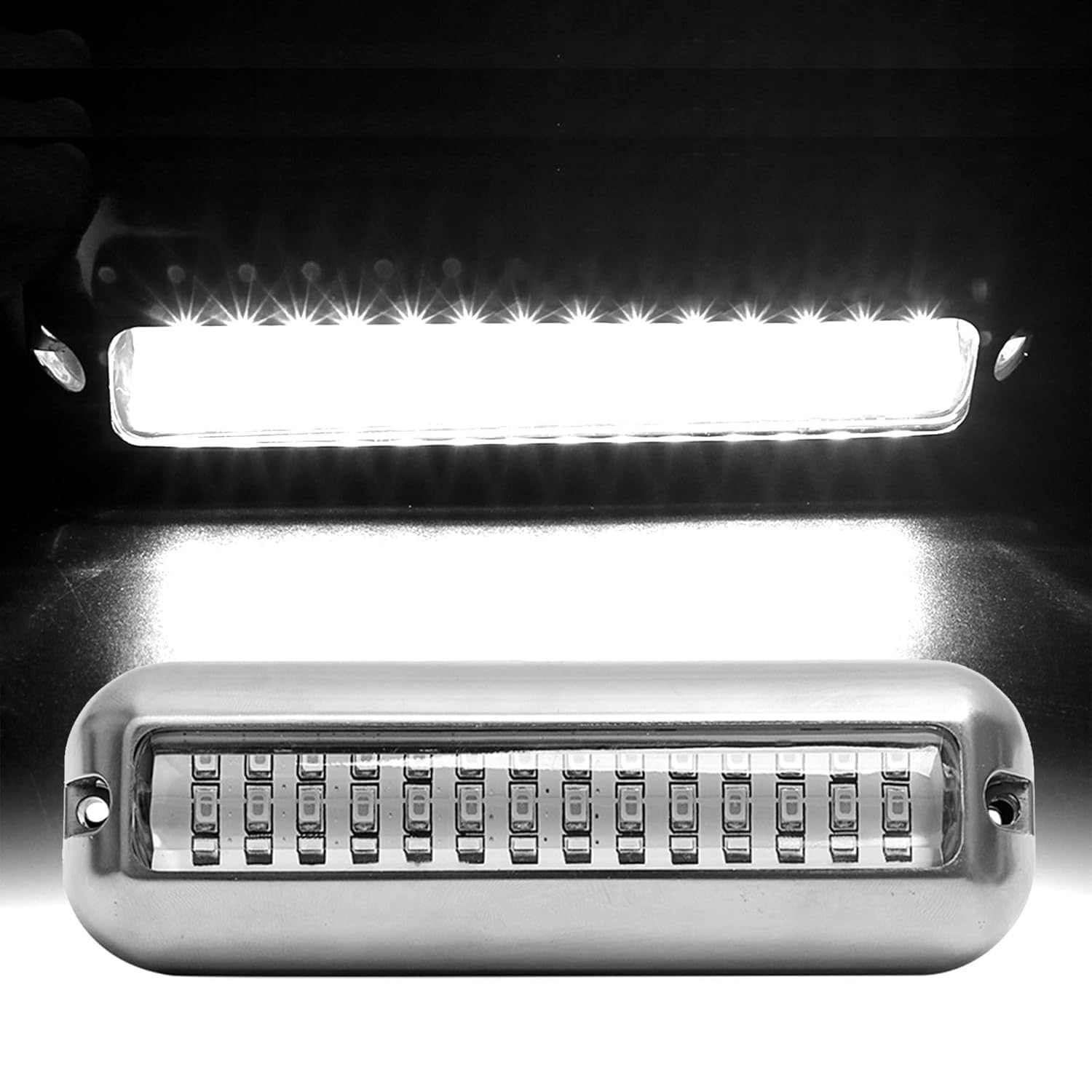 Greluma 2 Pcs Éclairage sous-marin à 42LED pour bateau,DC 10-30 V, éclairage de ponton marin,éclairage de tableau arrière,éclairage de pont de bateau en acier inoxydable étanche IP68-Lumière blanche