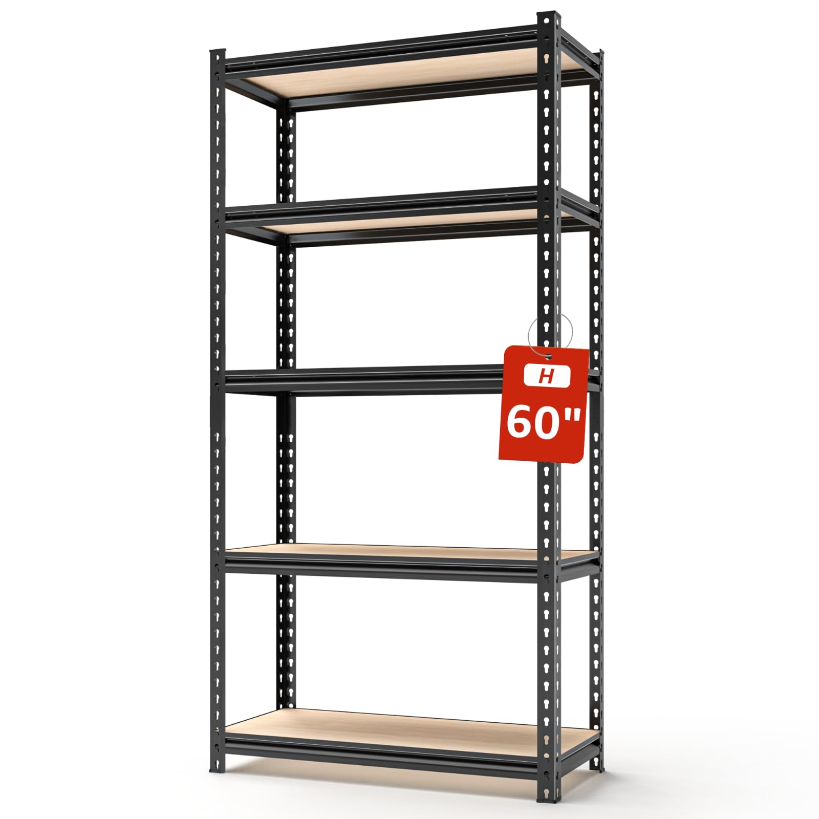 5 Tier Storage Shelves, 60" H x 28" W x 12" D Adjustable Metal Shelving Unit, Heavy Duty Storage Garage Shelves for Warehouse, Basement, Kitchen, Pantry, Living Room, Black