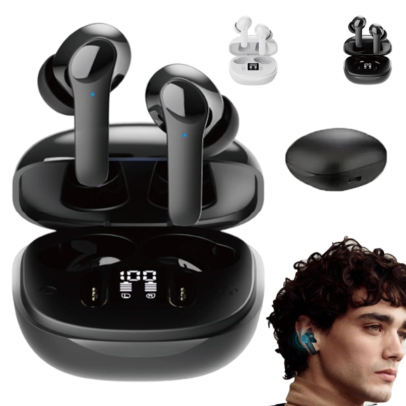 NovaLingo Écouteurs intra-auriculaires 3 en 1 avec traduction en temps réel, traduction vocale et réduction du bruit Bluetooth pour les voyages et les affaires (Noir)