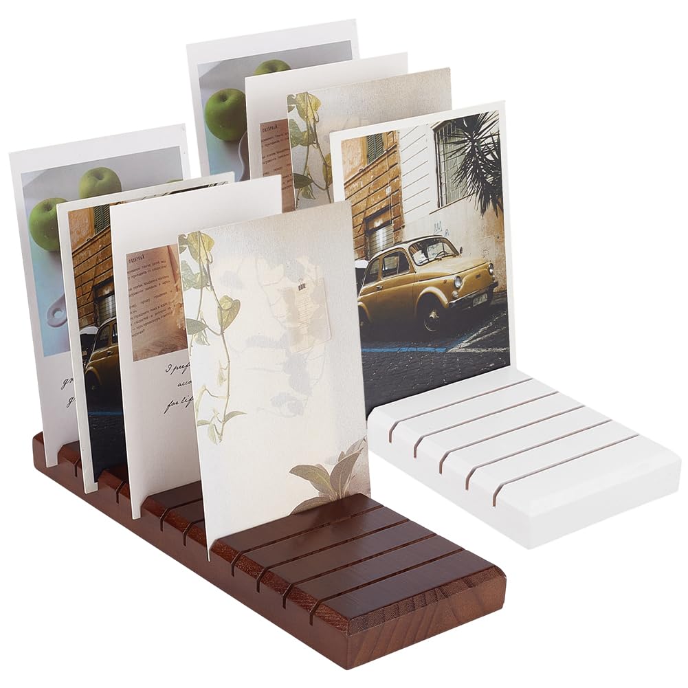 BENECREAT 2 Farben Kartenhalter Holz, Mit 12 Steckplatz Postkartenhalter, Tischkartenhalter Für Urlaubskarten Fotos Hochzeiten Restaurants Bankette Party 23.8x8.8x2.05cm