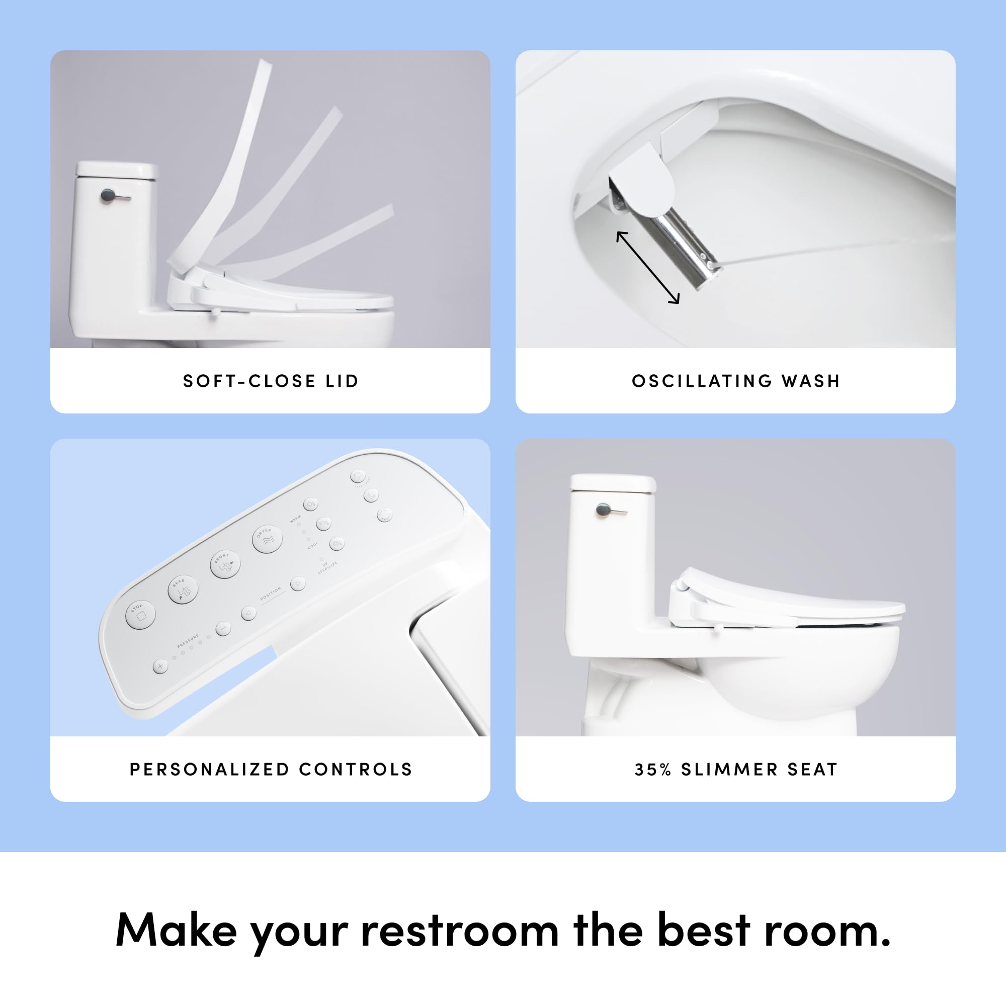 TUSHY Cloud Electronic Bidet Heated Toilet Seat Instant Warm Water Adjustable Air Dryer Soft Close Lid and Seat — view 7