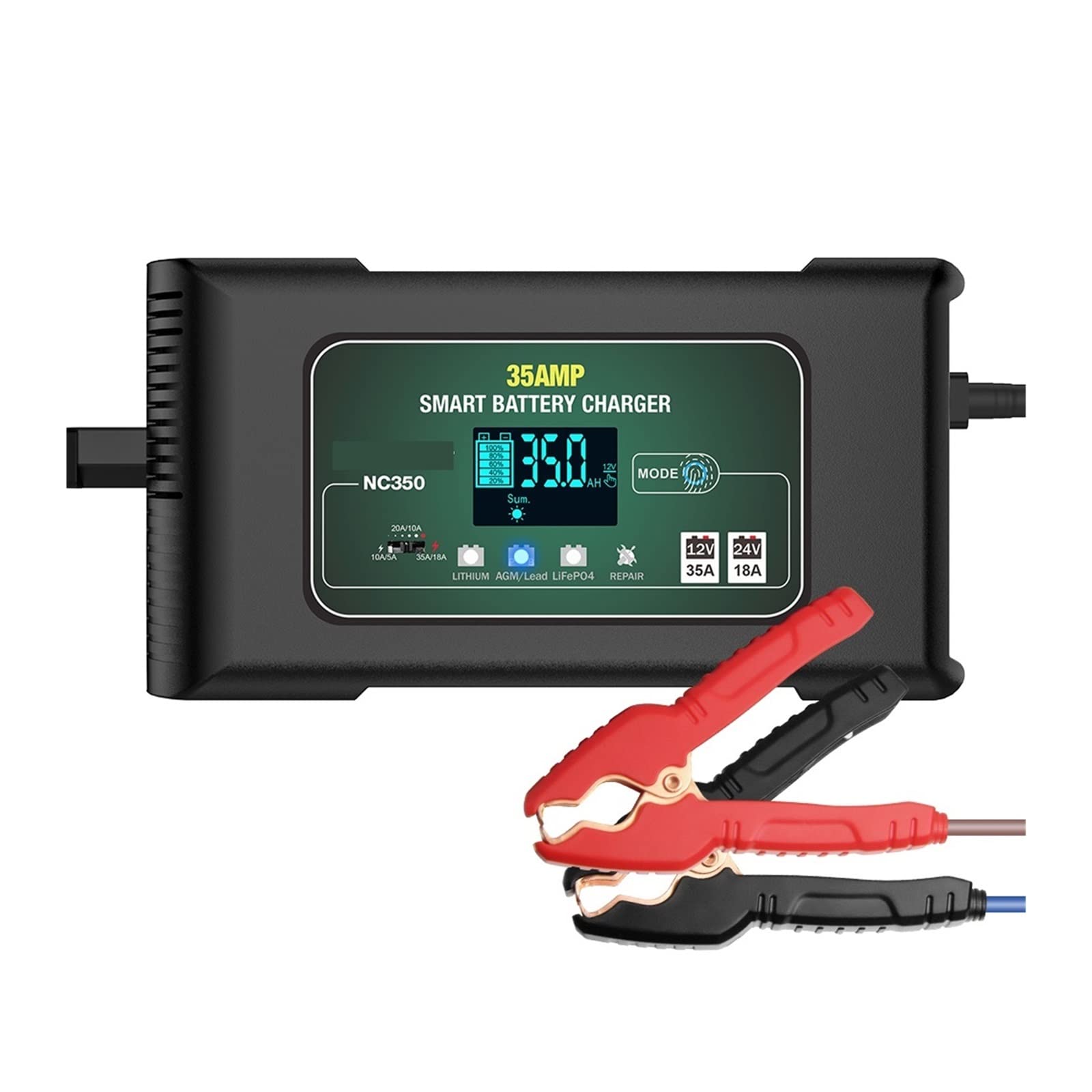 FAXIOAWA Caricatore di Mantenimento Intelligente 35A 12V-24V Caricabatteria Intelligente per Riparazione batterie per Auto Moto Batteria al Piombo Acido AGM Gel PB al Litio LiFePo4