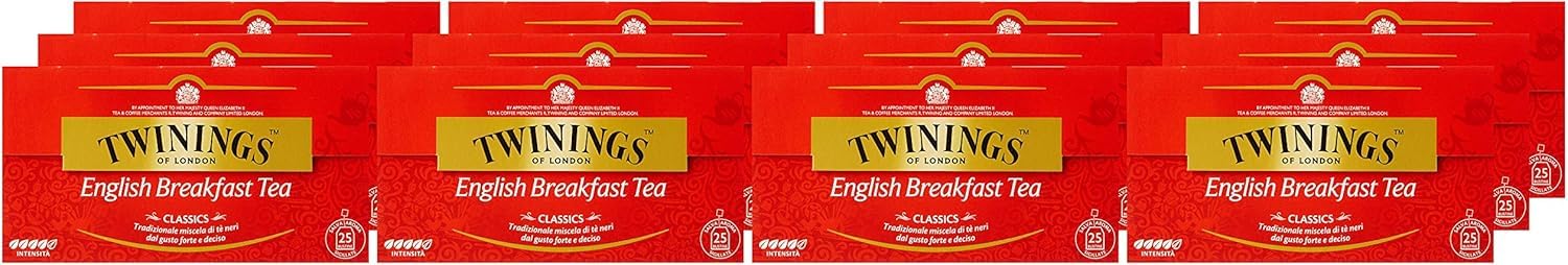 Italian Gourmet Schwarzer Tee English Breakfast 12er Pack, 12 x 25 Teebeutel 50 g je Packung, kräftig & malzig, Frühstückstee für Morgenroutine, Büro & Gastro Vorratspack + Italian Gourmet Polpa